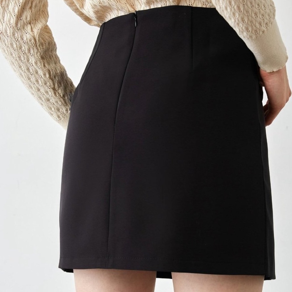 J.ing Inaya Black Asymmetrical Mini Skirt with Built-in Shorts and Gold Accents - Picture 4 of 6